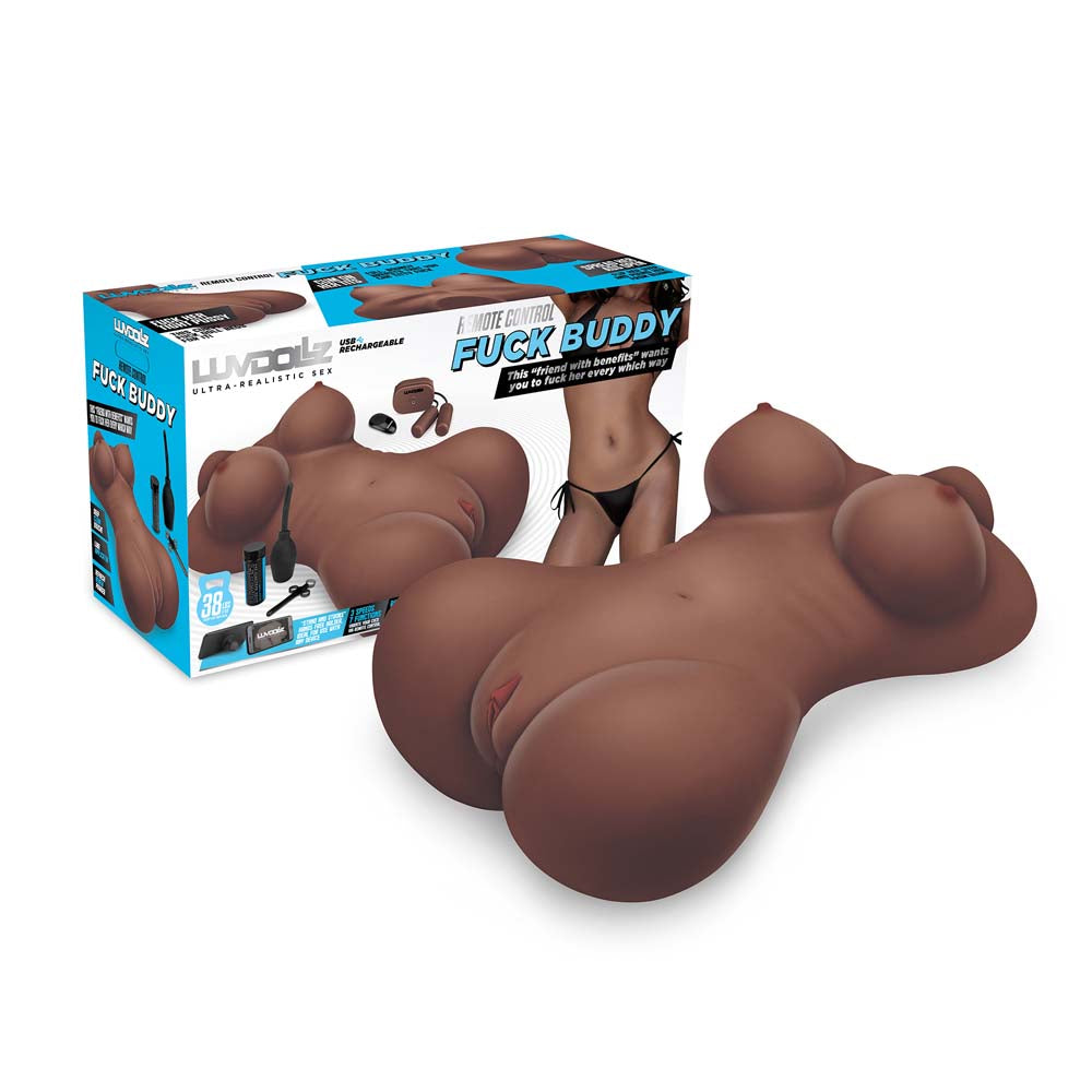 Packaging of the Luvdollz Remote Control Fuck Buddy in mocha color