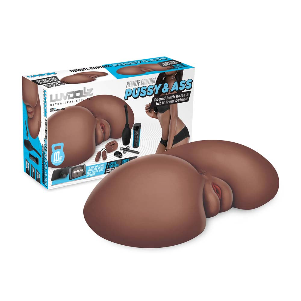 Packaging of the Luvdollz Remote Control Vibrating Butt in mocha color
