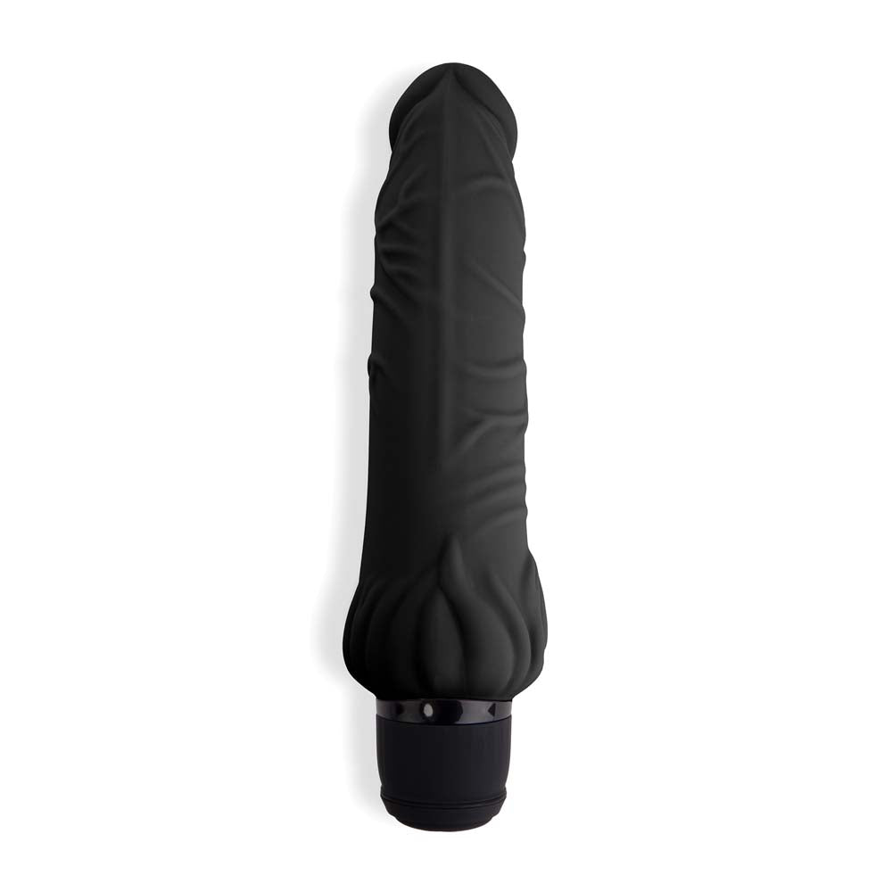 Back view of the Powercocks 7" Realistic Vibrator With Clitoral Stimulator in Black color