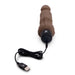USB pin charger plugged into the charging port located at the bottom of the Powercocks 7" Realistic Vibrator With Clitoral Stimulator in Dark Brown color
