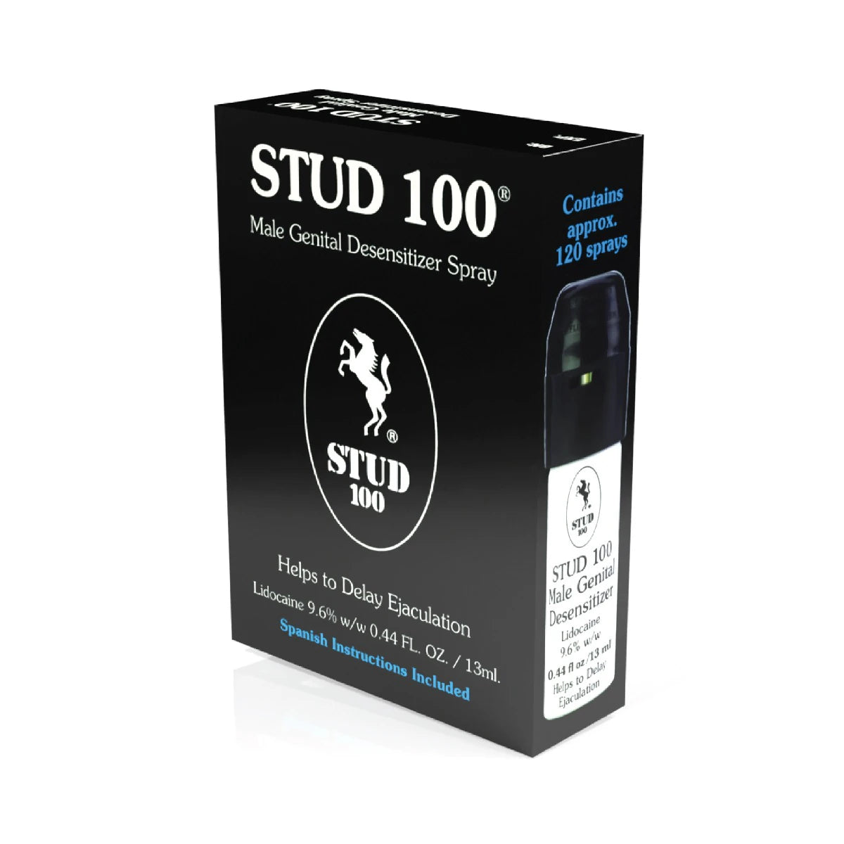 STUD 100 male genital desensitizer spray packaging on a white background