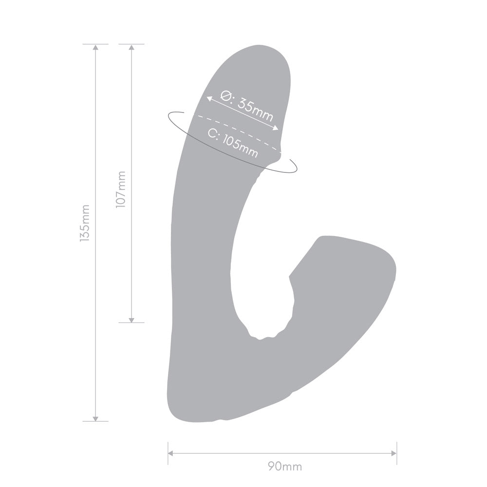 Size and measurements of the Together Vibes Internal Kisses Remote Controlled Vibrator