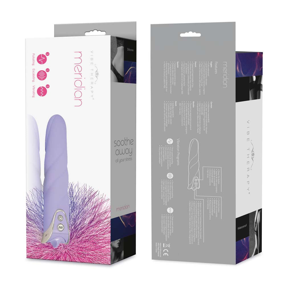 Front and back view of the packaging of the Vibe Therapy - Meridian in Purple color