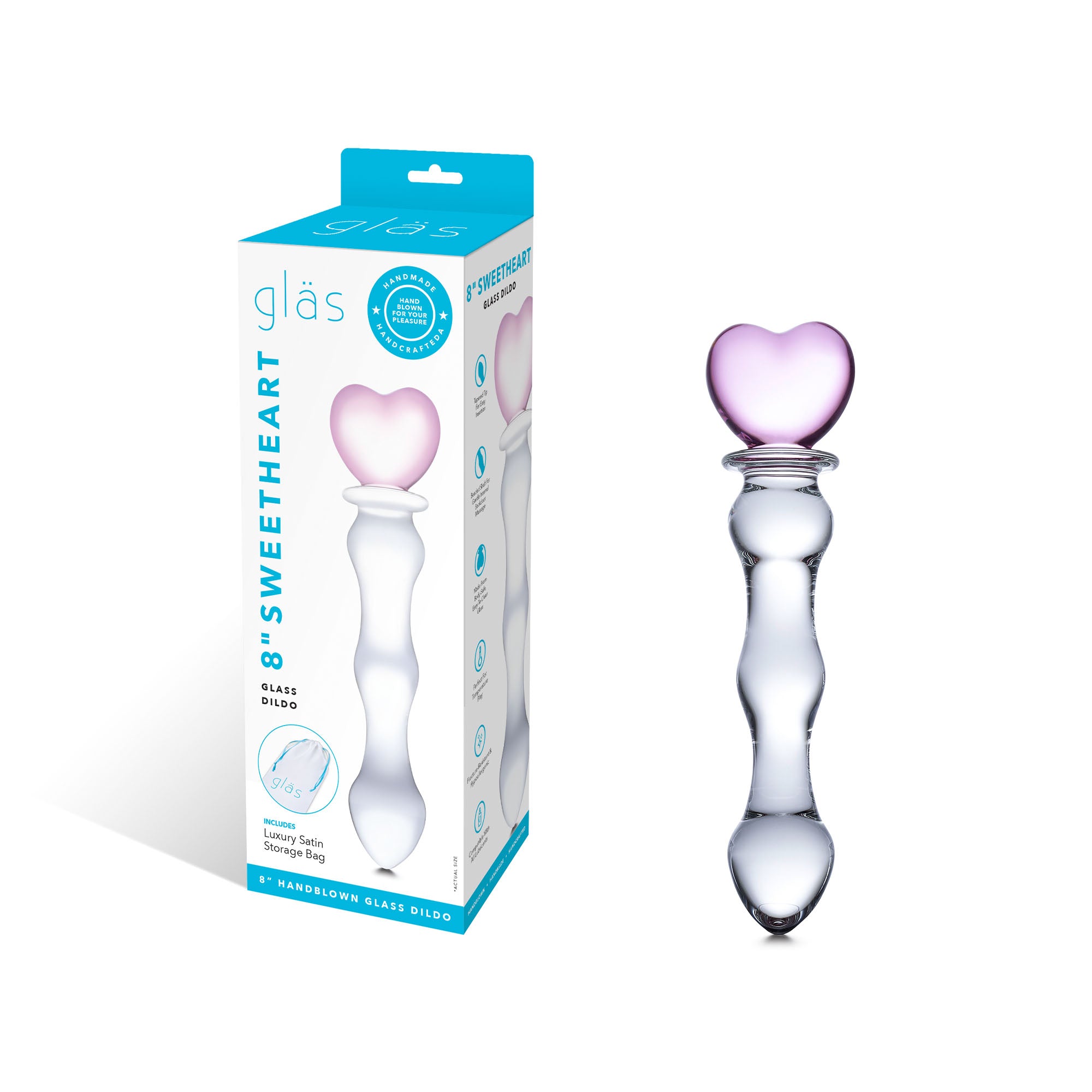 Packaging of the 8 inch Sweetheart Glass Dildo
