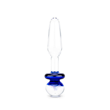 The Gläs Elemental Water French Navy Blue Clear Glass Buttplug at glastoy.com