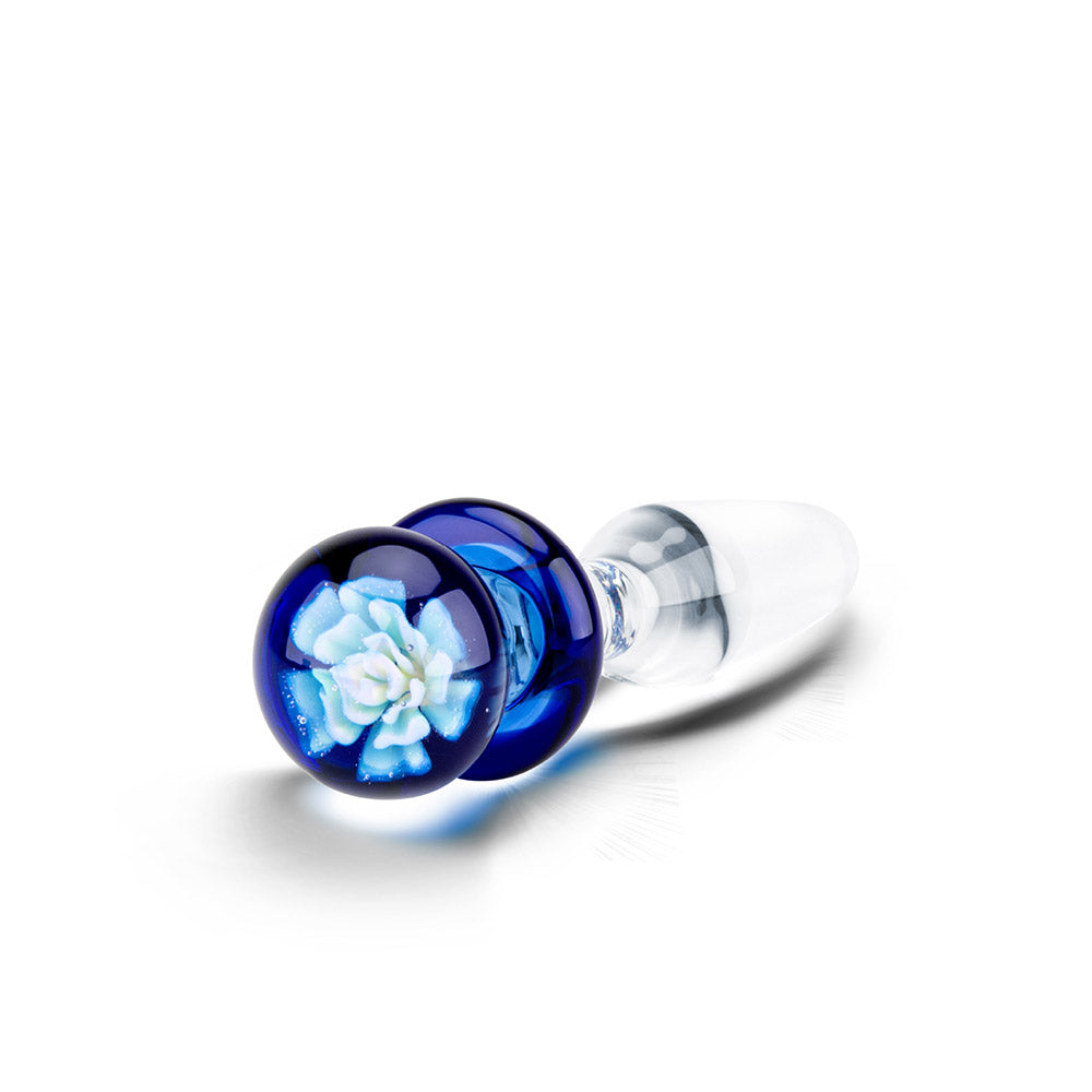 The Gläs Elemental Water French Navy Blue Clear Glass Butt plug at glastoy.com