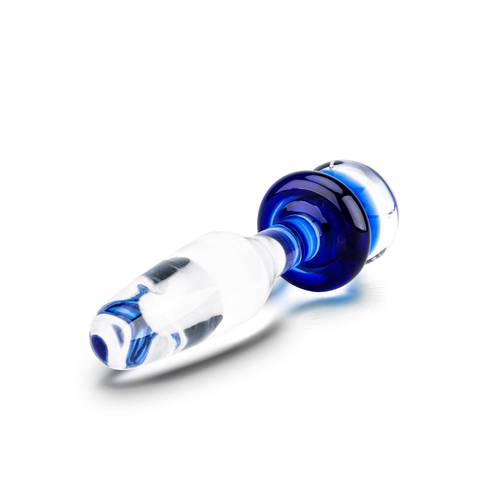 The Gläs Elemental Water French Navy Blue Clear Glass Butt plug at glastoy.com