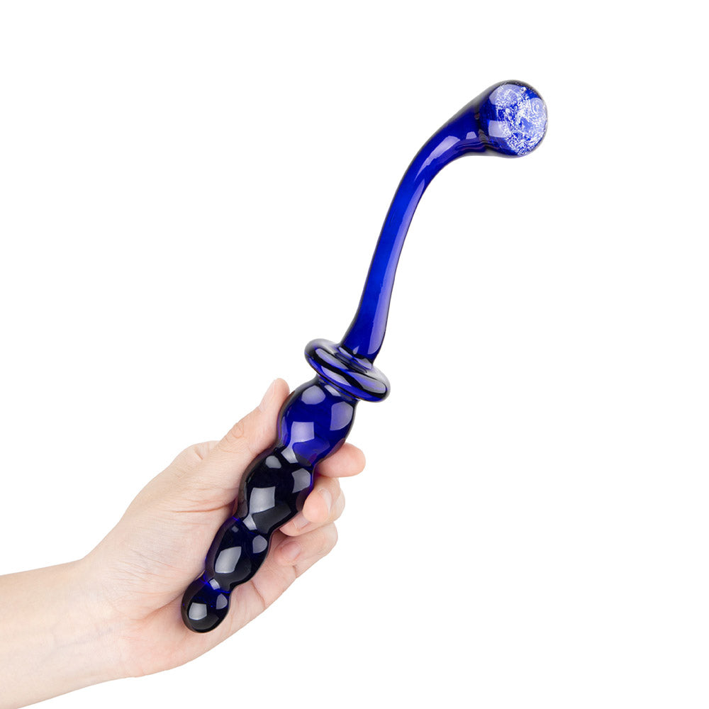 The Gläs Galaxy Blue Double Ended Glass Dildo and Butt Plug at glastoy.com