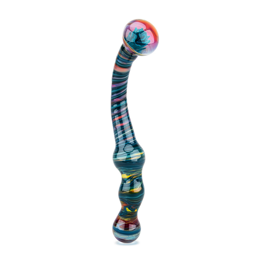 The Gläs Mystic Green Flower Double Ended Glass Dildo and Anal Toy at glastoy.com