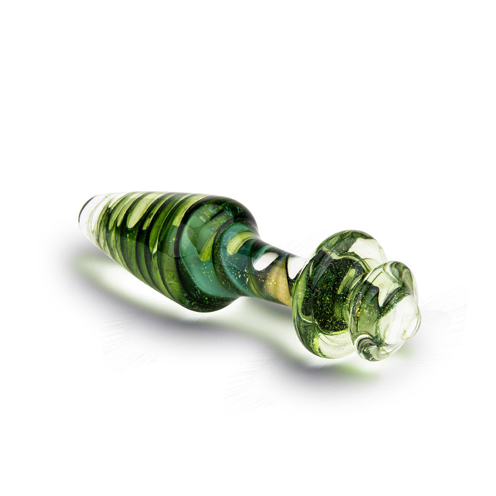 The Gläs Super Tornado Moss Green Glass Butt Plug at glastoy.com 