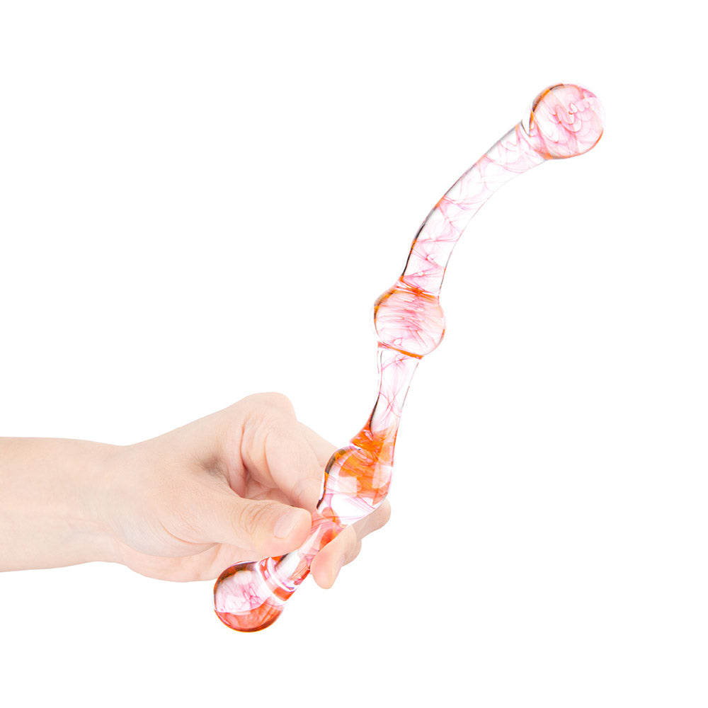 The Gläs Sweet Coral Pink Glass Wand Double Dildo and Anal Toy at glastoy.com 