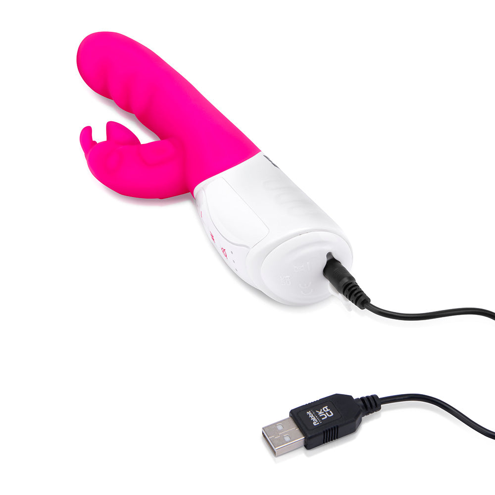 Rabbit Essentials Clitoral Suction Rabbit Vibrator in Hot Pink with Replacement USB Charging Wire