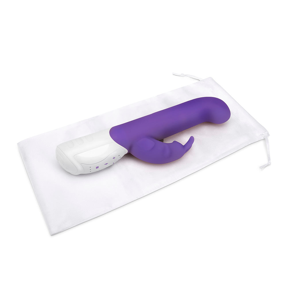 Rabbit Essentials Come Hither Curved Tip Rabbit Vibrator in Purple with travel/storage bag