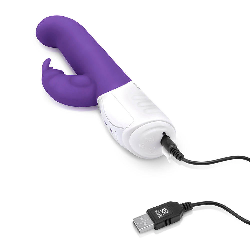 Rabbit Essentials Come Hither Curved Tip Rabbit Vibrator in Purple with the Replacement USB Charging Wire