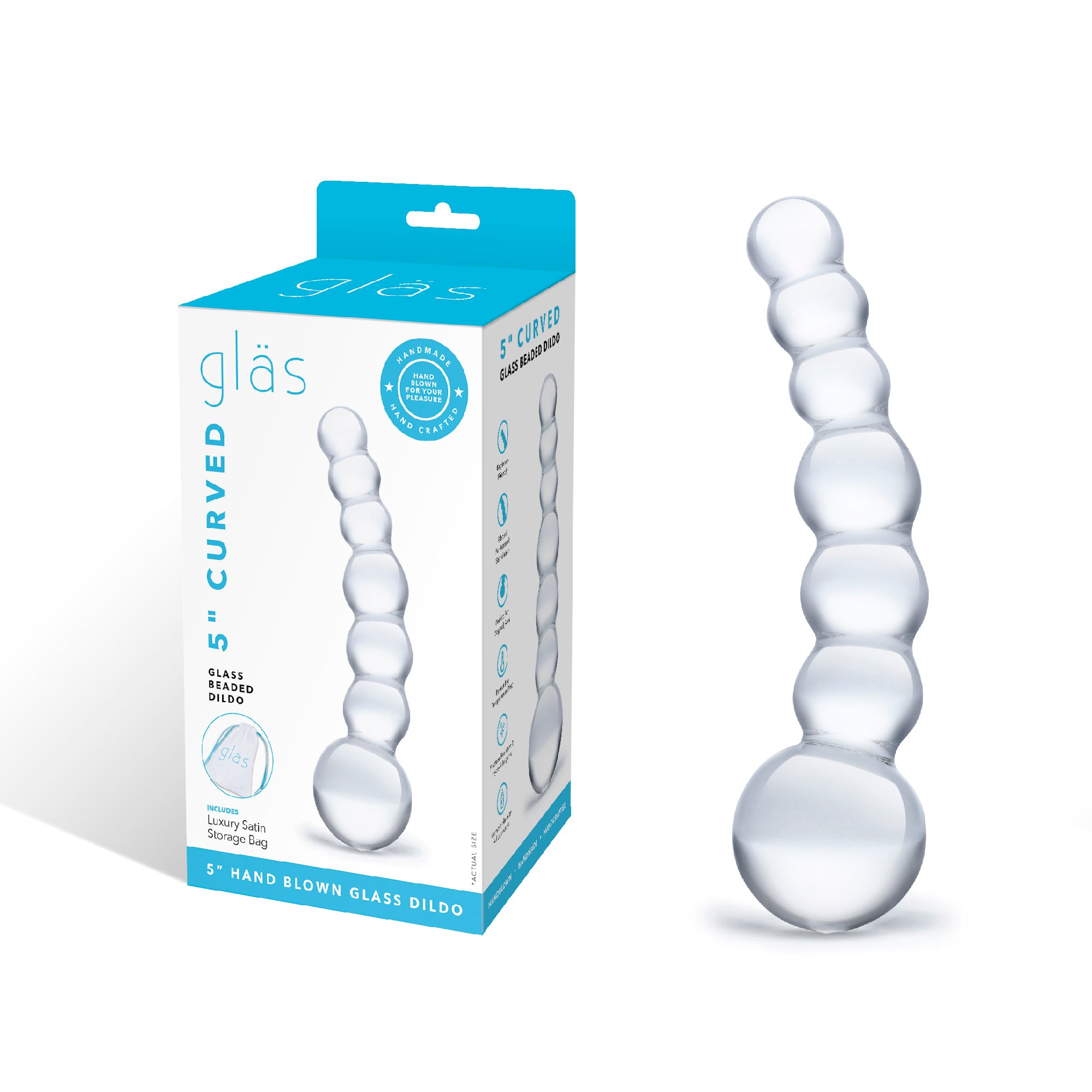Packaging of the Gläs 5 inch Curved Glass Beaded Dildo