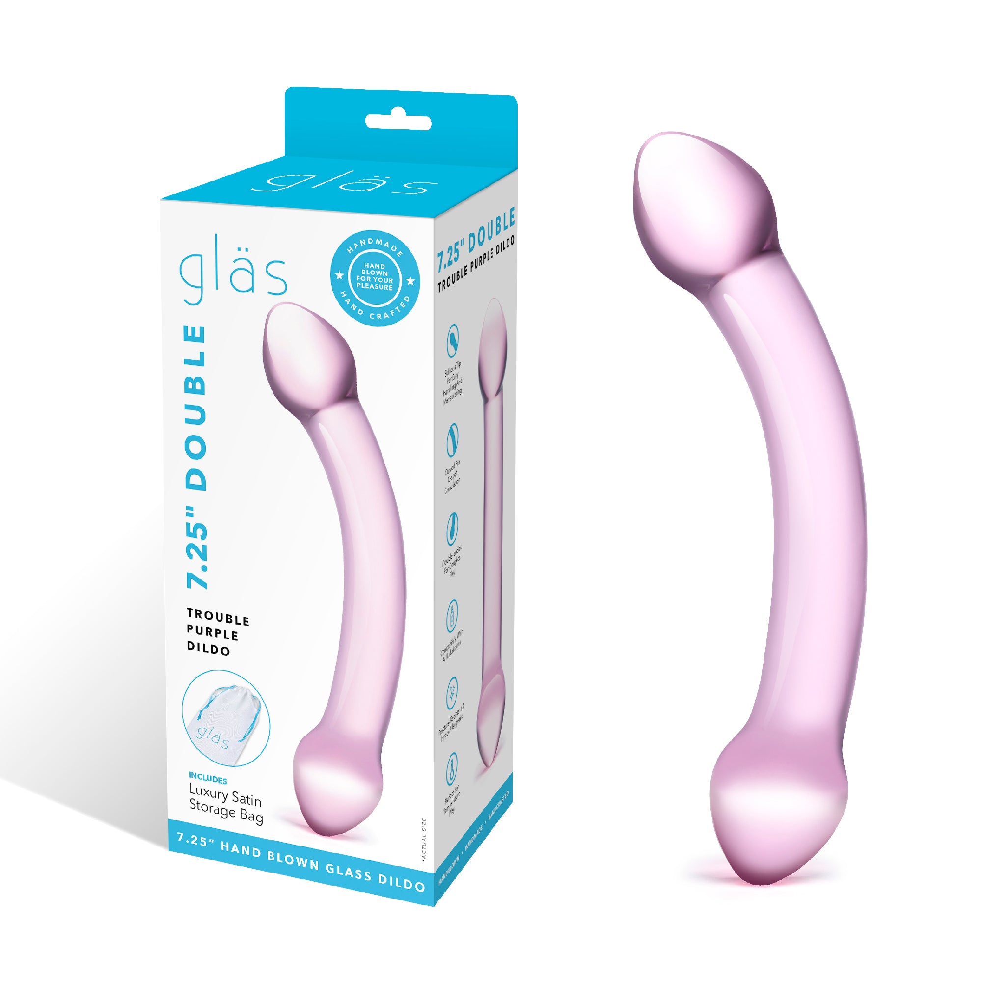 Packaging of the Gläs Double Trouble Purple Glass Dildo