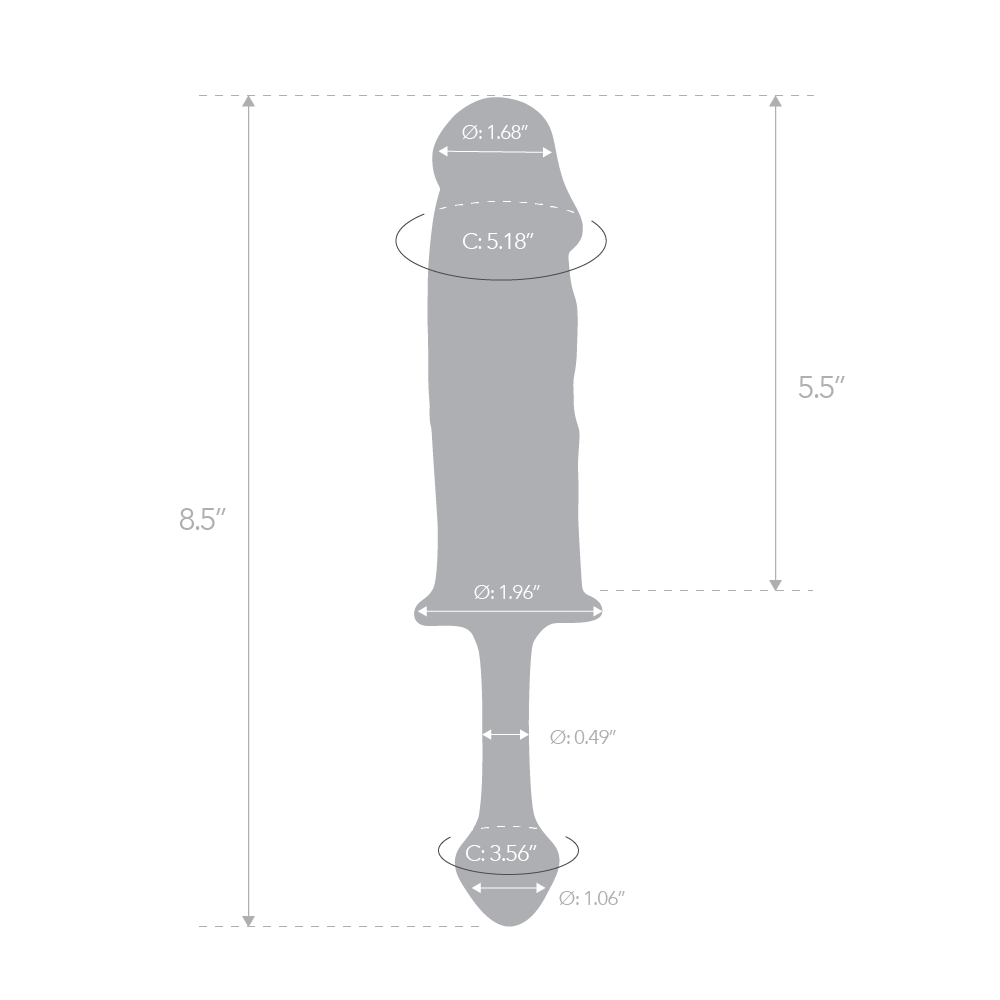 Size and measurements of the Gläs 8.5 inches Realistic Double Ended Glass Dildo with Handle