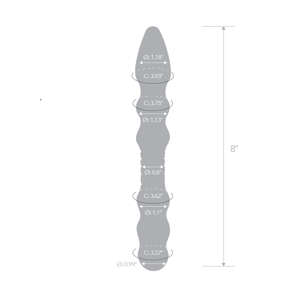 Size and measurements of the Gläs 8 inches Double Ended Beaded Glass Dildo with Tapered Tip