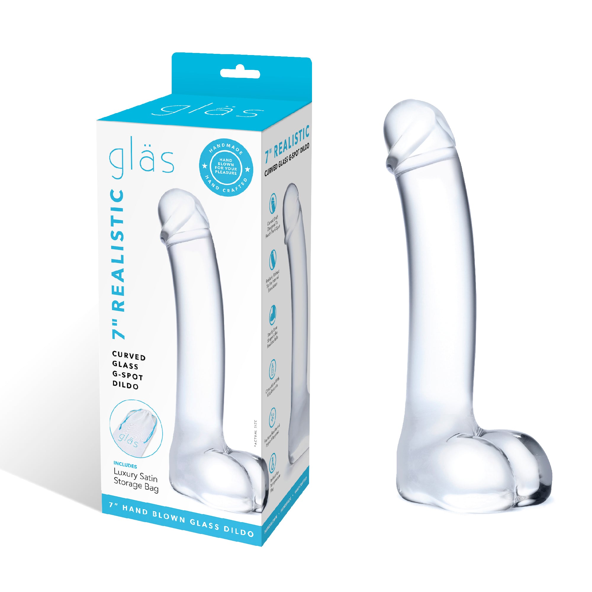Packaging of the Gläs 7 inch Realistic Curved Glass G-Spot Dildo