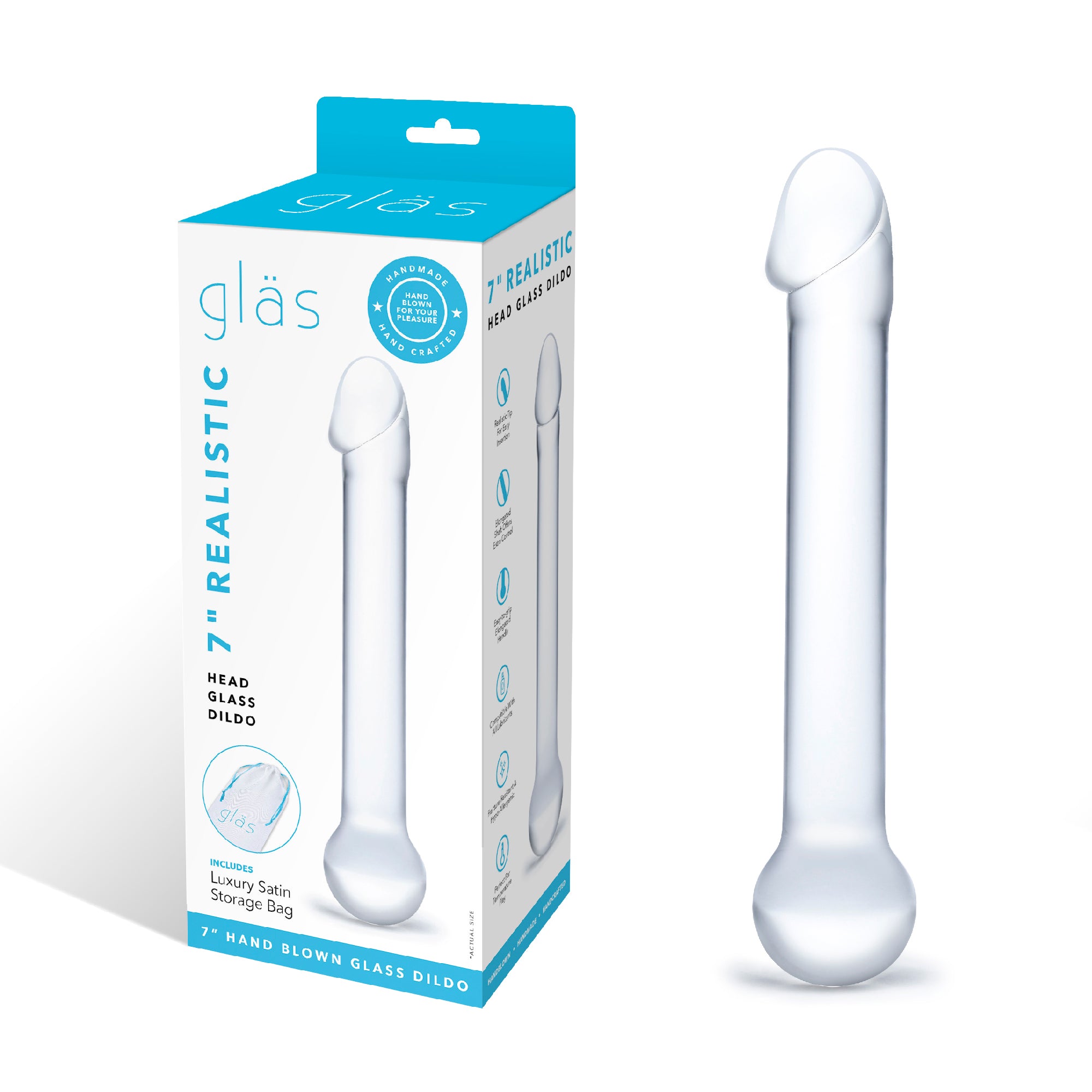 Packaging of the Gläs 7 inch Realistic Head Glass Dildo