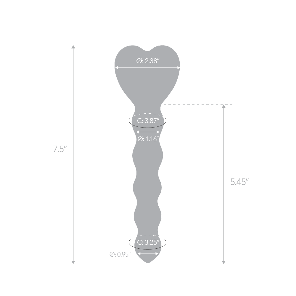 Size and measurements of the Gläs 7.5 inches Beaded Heart Glass Dildo
