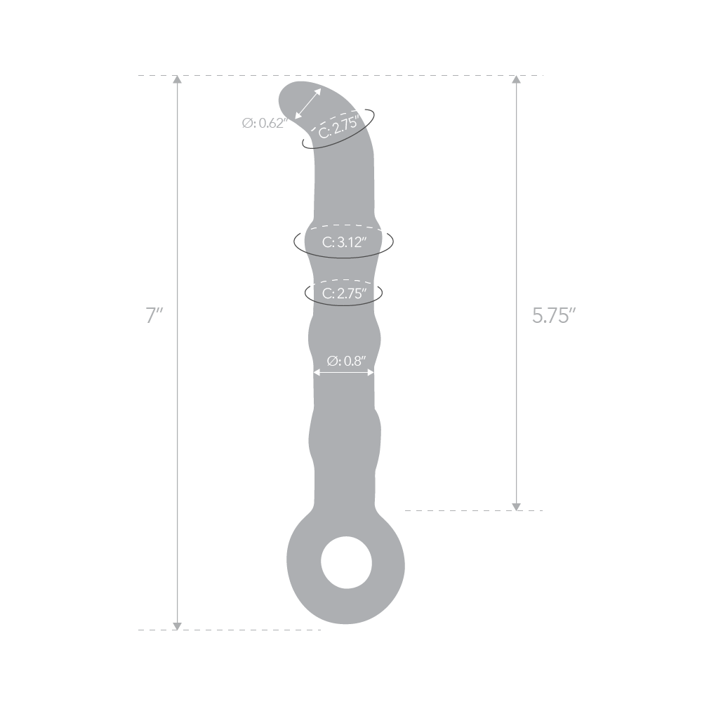 Size and measurements of the Gläs 7 inches Slim Textured Spot Glass Dildo