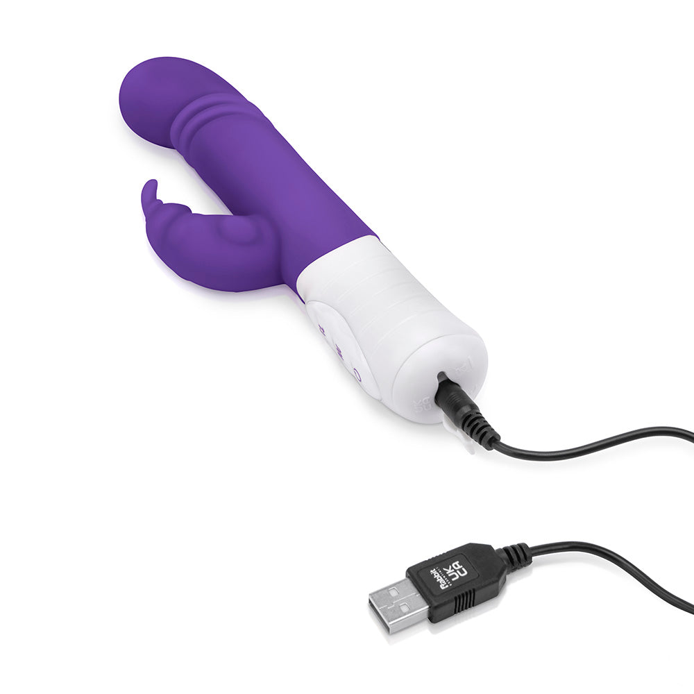 Rabbit Essentials Slim Shaft Thrusting Rabbit Vibrator with G-Spot Stimulation in Purple with Replacement USB Charging Wire