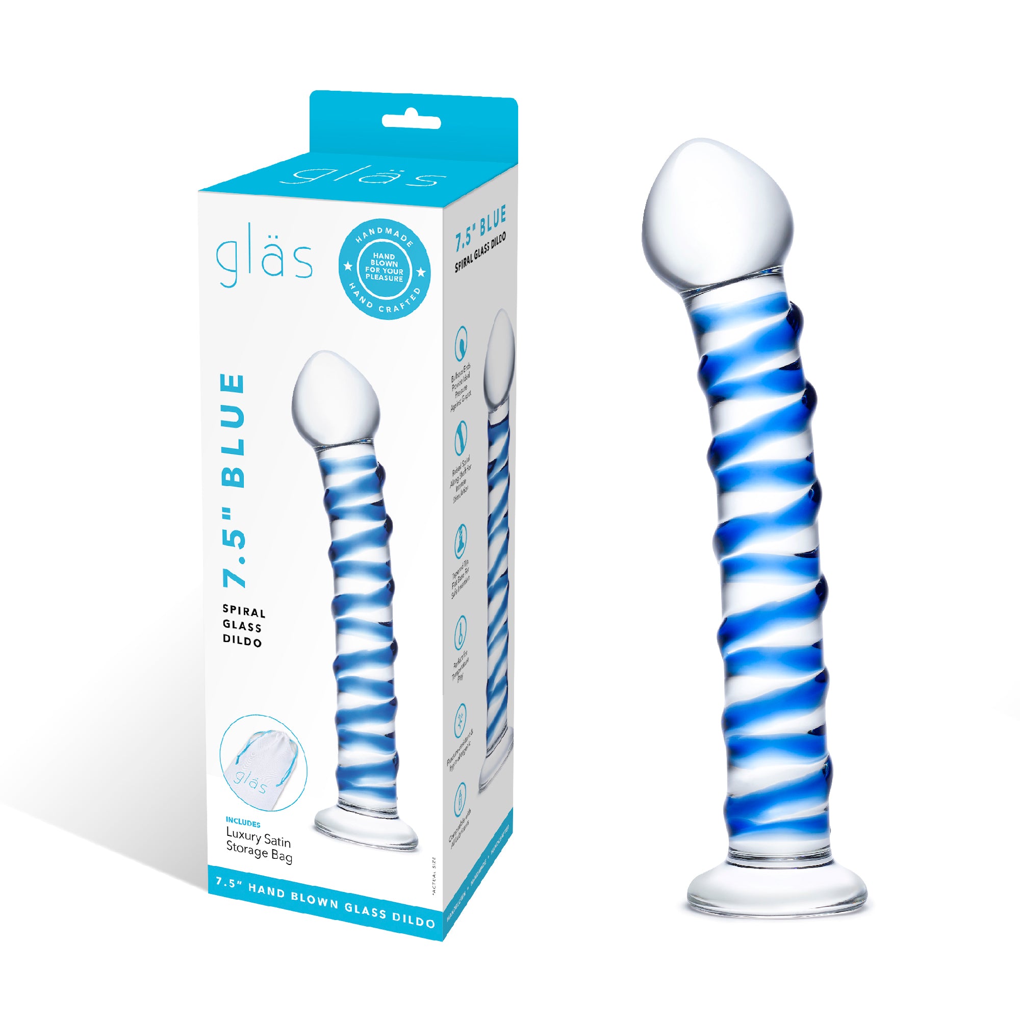Packaging of the Gläs Blue Spiral Glass Dildo