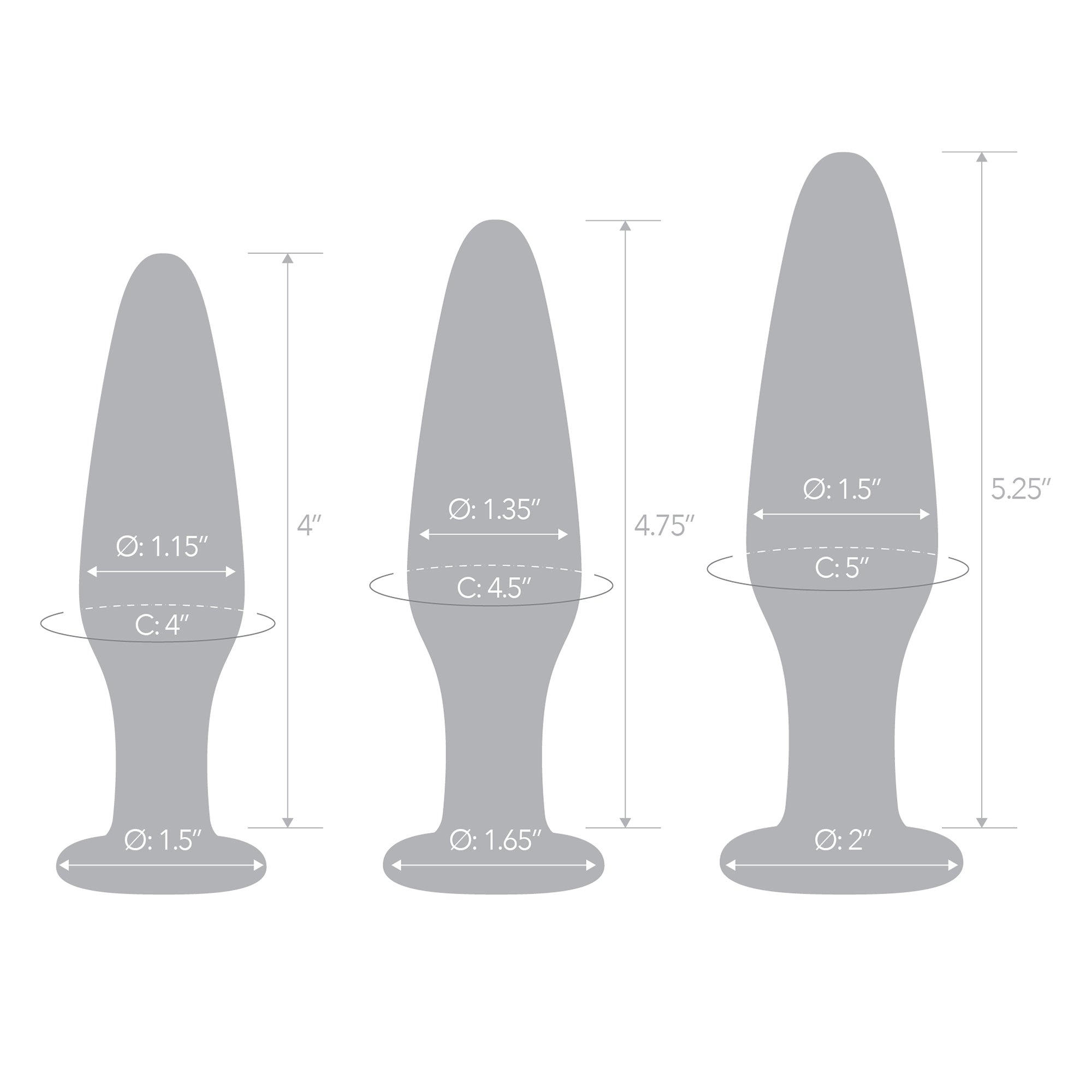 Specifications of the Three Piece Glass Butt Plugs Gläs Glass Anal Training Set