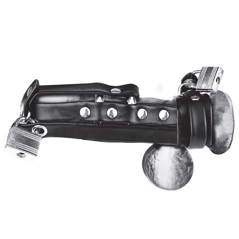 Shop the Blue Line Men Gimp Cock Locking Chastity Sheath with Double Metal Cock Ring at Glastoy.com