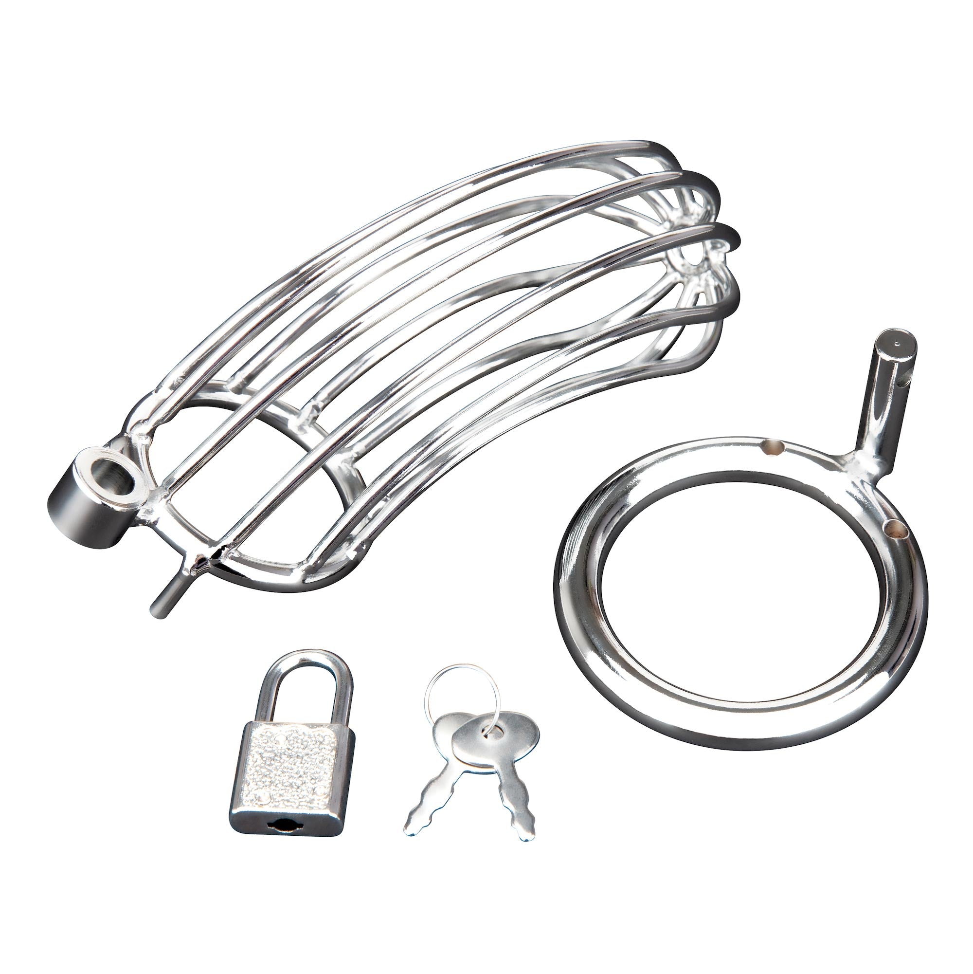 Blue Line Men Prisoner Chastity Cock Cage with Lock (Stainless Steel) at glastoy.com