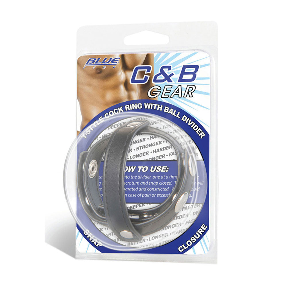 Blue Line Men T-Style Cock Ring with Ball Divider at Glastoy.com