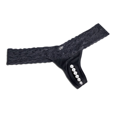 Shop the Hustler Crotchless Clitoral Stimulating Thong with Pearl Beads - Black at Glastoy.com