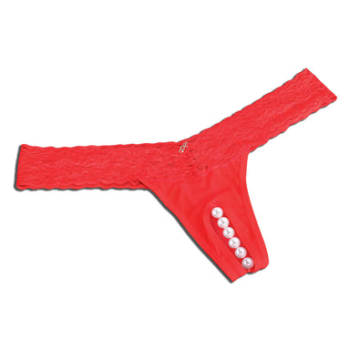 Shop the Hustler Crotchless Clitoral Stimulating Thong with Pearl Beads - Red at Glastoy.com