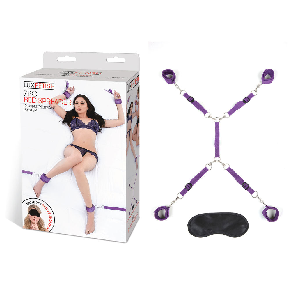 Packaging of the Lux Fetish 7-Piece Bed Spreader in Purple Color