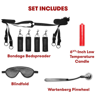 Lux Fetish Sensory Experience 7PC Bedspreader and Bed Restraint Set with Wartenberg Pinwheel at glastoy.com