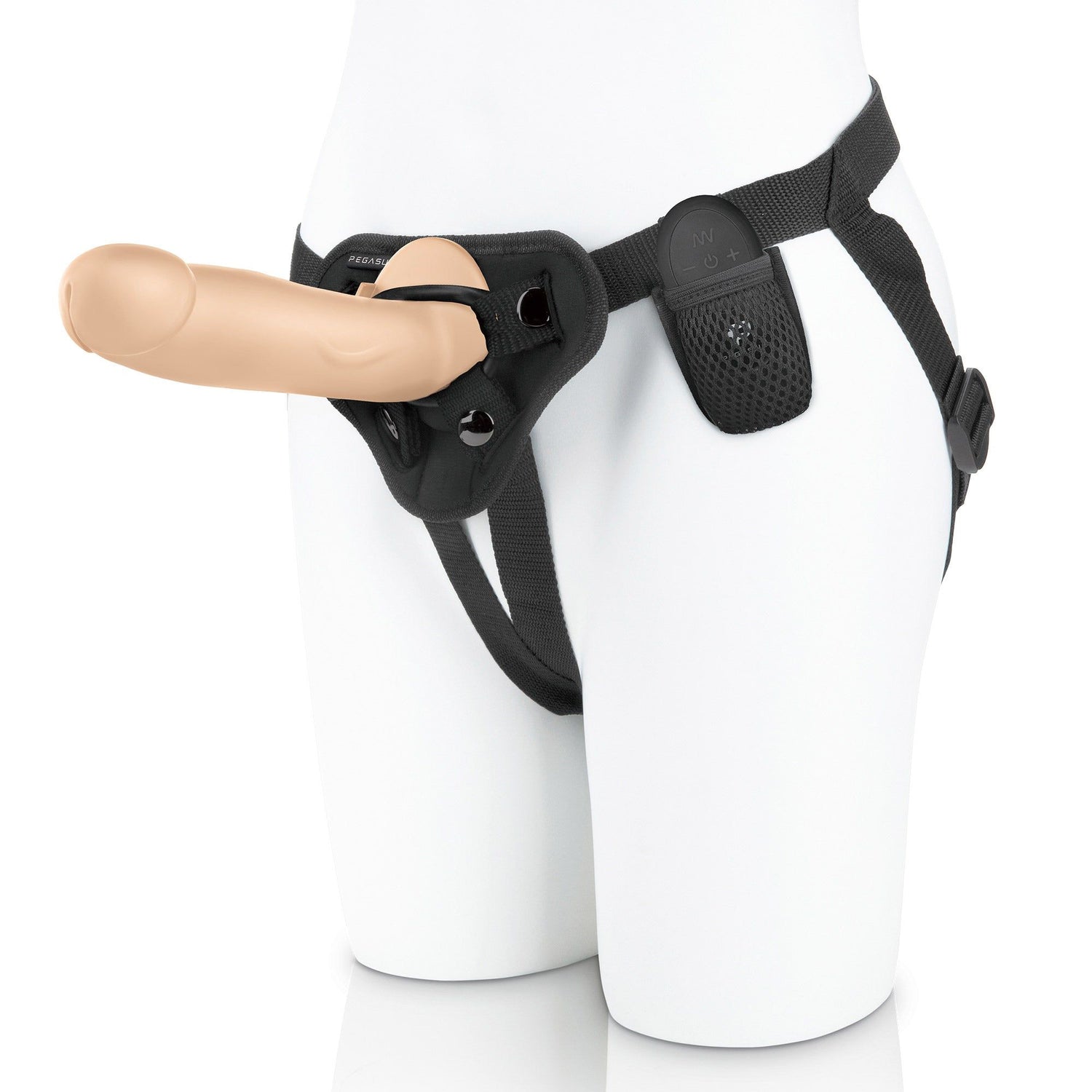 Pegasus 8" Realistic Silicone Vibrating Pegging Dildo with Remote Control and Adjustable Harness at glastoy.com