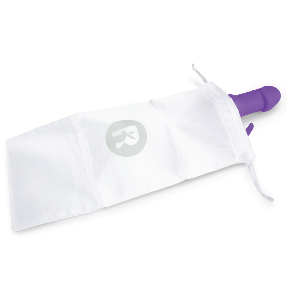 Rabbit Essentials Beads Rabbit Vibrator with Rotating Beads in Purple with Storage Pouch at Glastoy.com