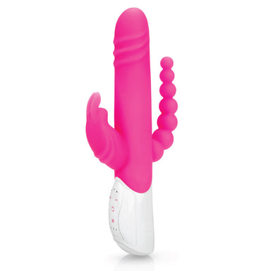 Rabbit Essentials Double Penetration Rabbit Vibrator with Rotating Shaft in Pink at Glastoy.com