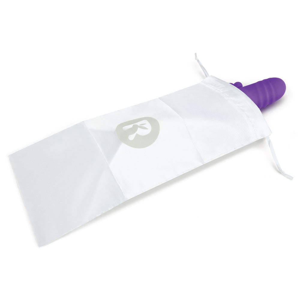 Rabbit Essentials Double Penetration Rabbit Vibrator with Rotating Shaft in Purple with Storage Pouch at Glastoy.com