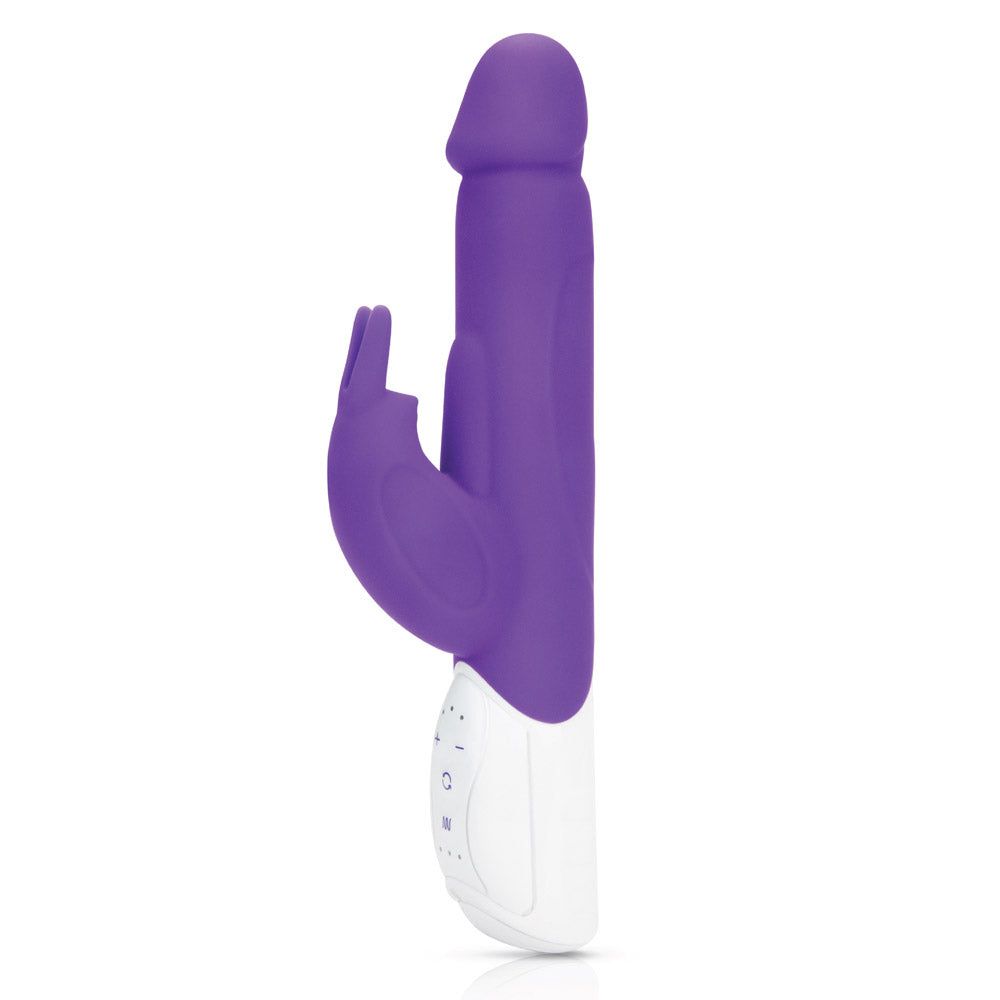 Shop the Rabbit Essentials Realistic Rabbit Vibrator with Throbbing Shaft in Purple at Glastoy.com