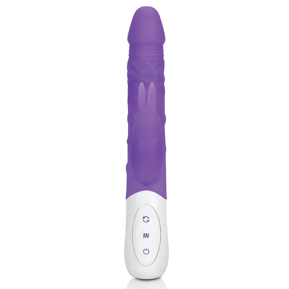 Rabbit Essentials Slim Realistic Double Penetration Rabbit Vibrator with Rotating Beads in Pink at glastoy.com