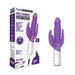 Packaging of Rabbit Essentials Slim Realistic Double Penetration Rabbit Vibrator with Rotating Beads in Purple at glastoy.com