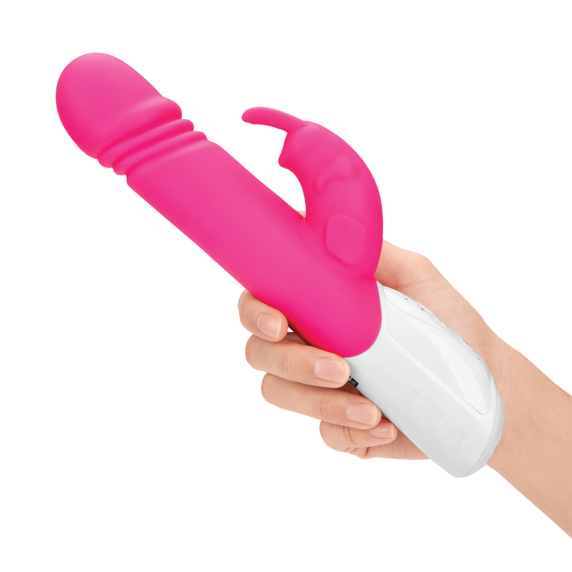 Rabbit Essentials Thrusting Rabbit Vibrator with Throbbing Shaft in Pink at glastoy.com