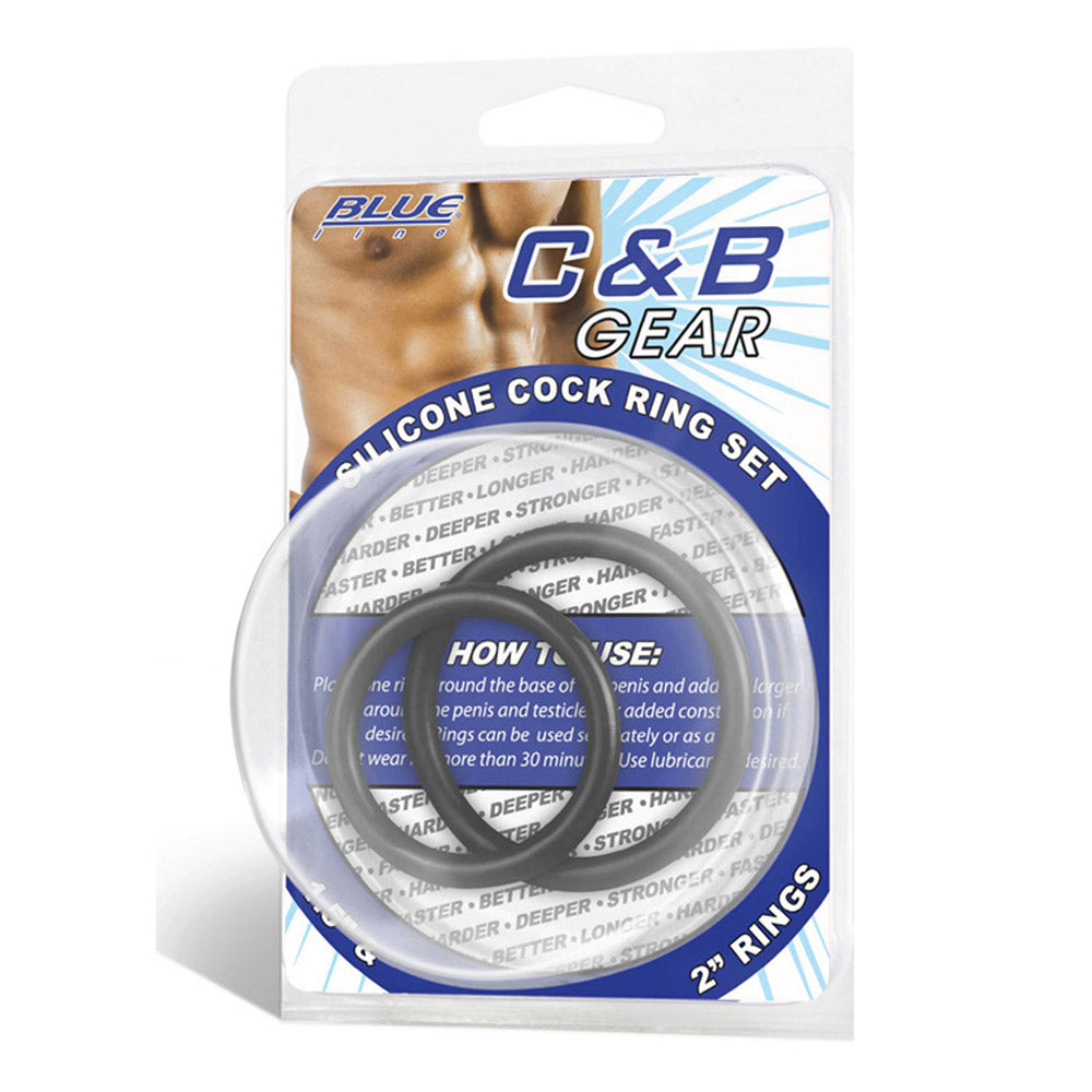 Packaging of the Blue Line Men Silicone Cock Ring Set (2 Sizes) - Black at glastoy.com