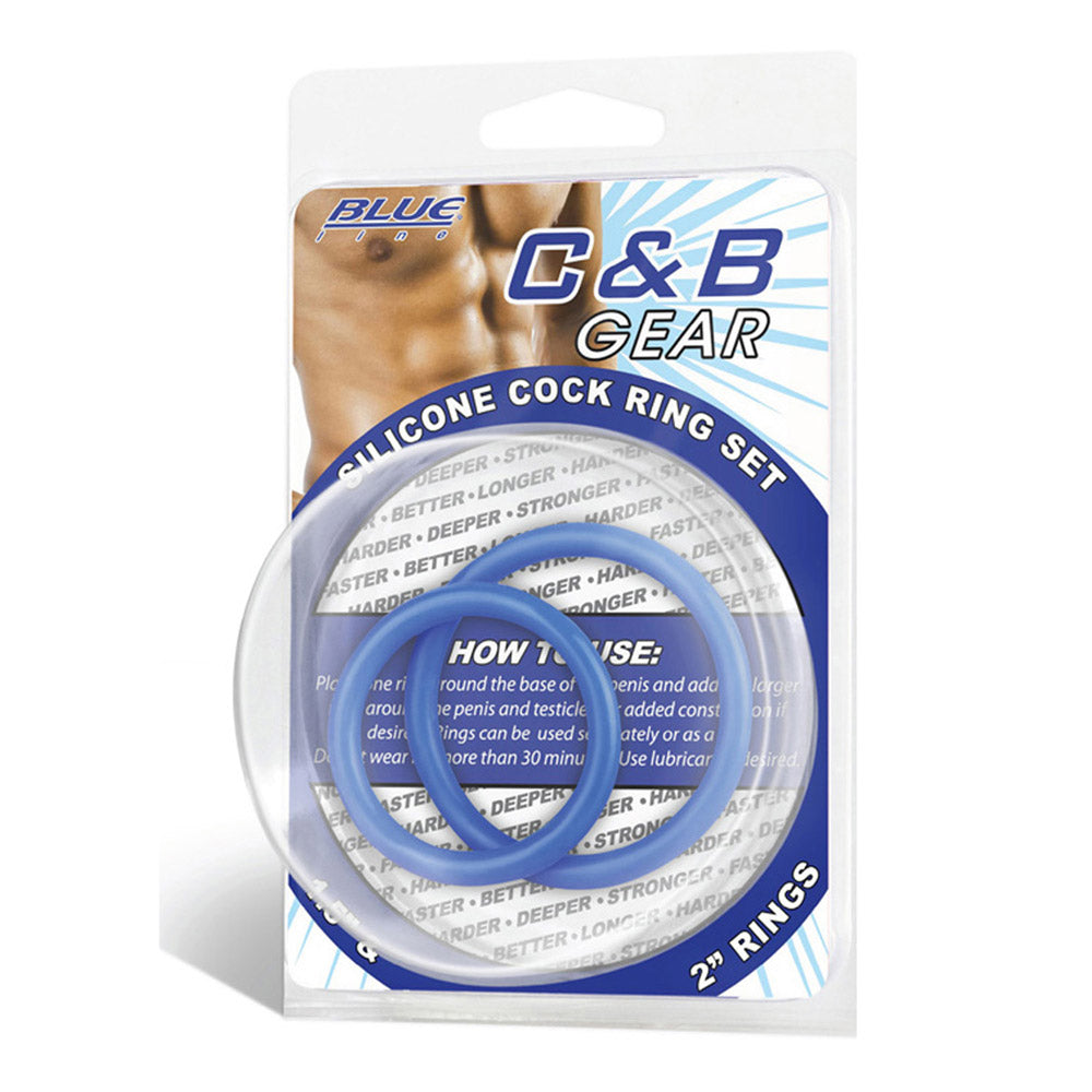 Packaging of the Blue Line Men Silicone Cock Ring Set (2 Sizes) - Blue at glastoy.com