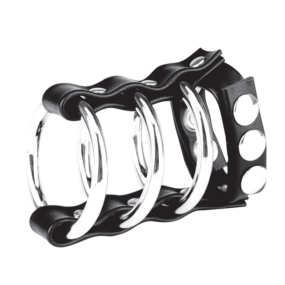 Shop the Blue Line Men Triple Metal Cock Ring with Adjustable Snap Ball Strap at glastoy.com