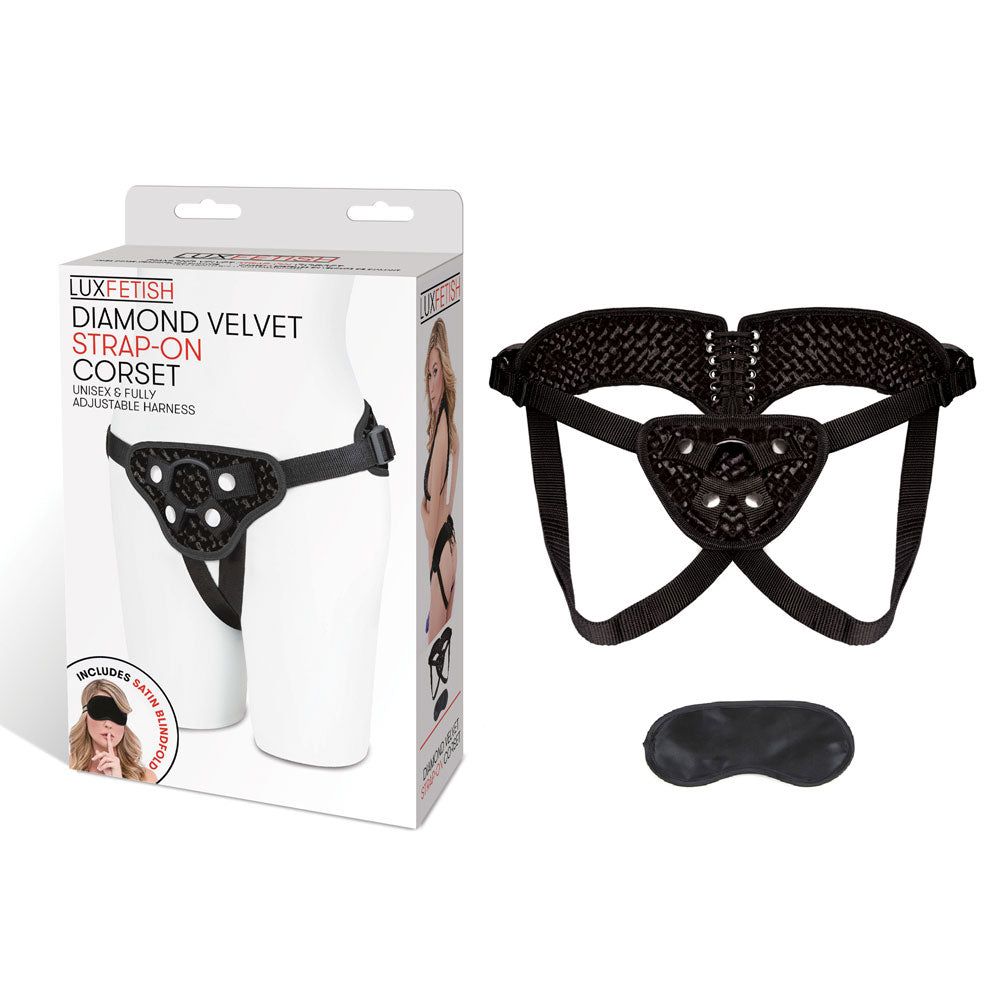 Buy the Diamond Velvet Strap-on Corset Set by Lux Fetish at Gläs