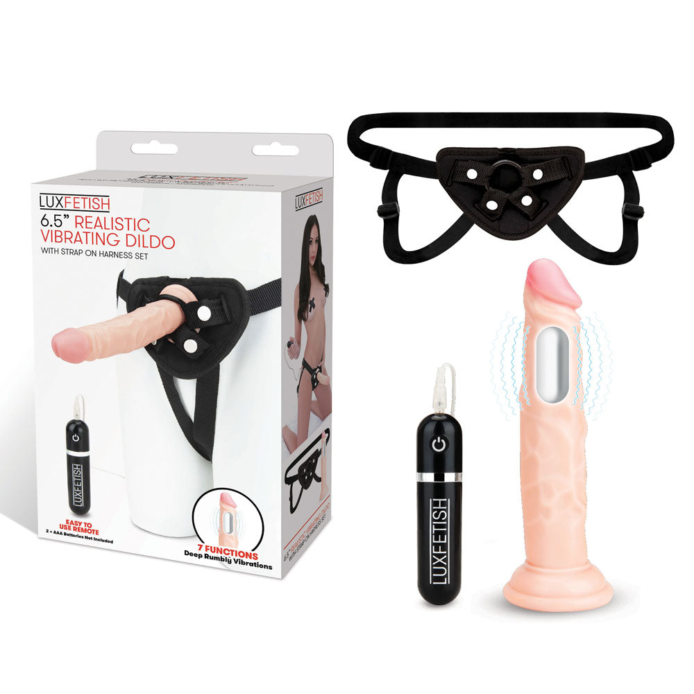 Buy the Lux Fetish 6.5" Realistic Vibrating Dildo & Strap-on Harness Set at Glastoy.com