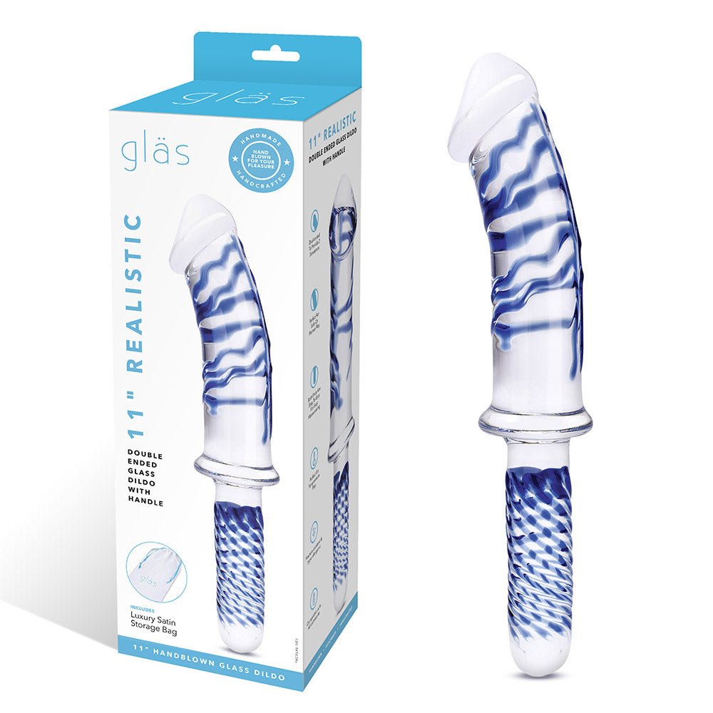 Packaging of Gläs 11-Inch Realistic Double Ended Glass Dildo with Handle at glastoy.com